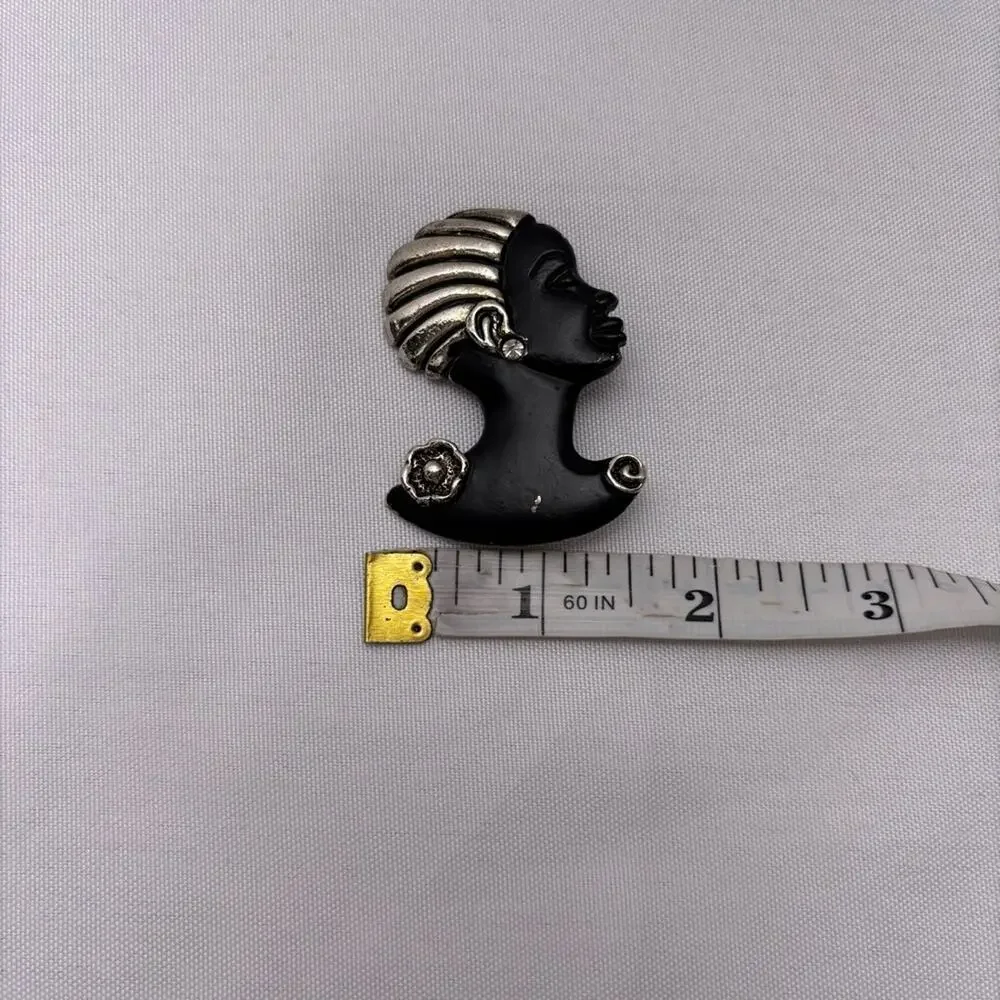 Vintage African Black and Silver Women's Pin Brooch